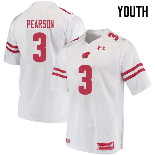 Wisconsin Badgers Youth #3 Reggie Pearson NCAA Under Armour Authentic White College Stitched Football Jersey UV40P54PR